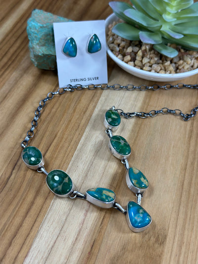 Kingman Turquoise Lariat Necklace & Earring Set
