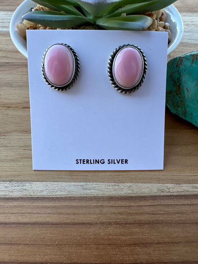 Pink Conch Oval Stud Earrings