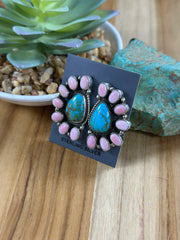 Pink Conch & Kingman Half Cluster Earrings