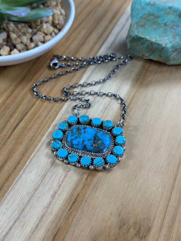 Kingman Turquoise Cluster Necklace