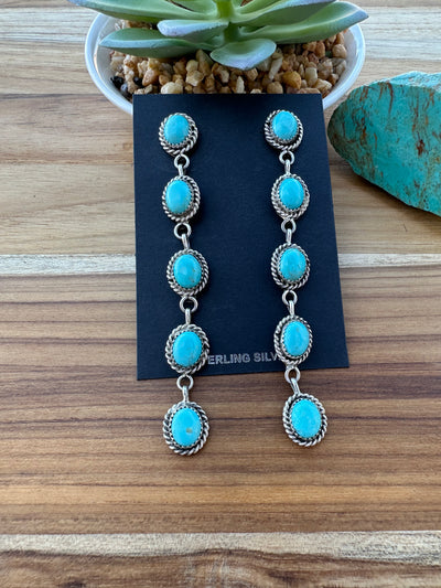 Kingman Turquoise 5 Stone Dangle Earrings
