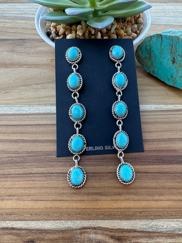 Kingman Turquoise 5 Stone Dangle Earrings