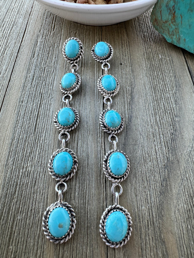Kingman Turquoise 5 Stone Dangle Earrings