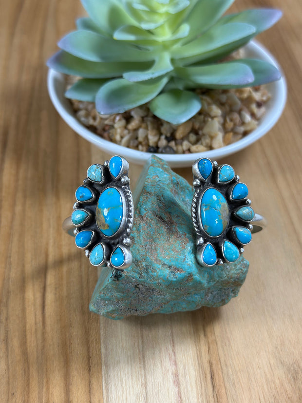 Kingman Turquoise Cluster Open Face Cuff