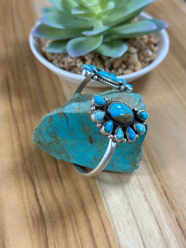 Kingman Turquoise Cluster Open Face Cuff