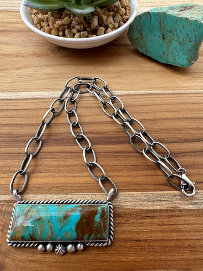 Unisex Kingman Turquoise XL Bar Necklace