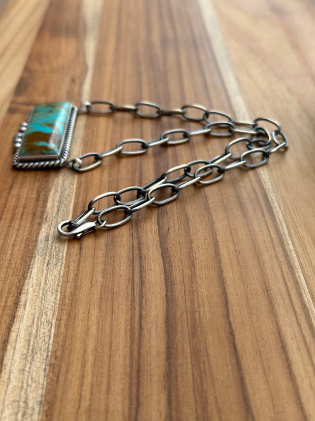 Unisex Kingman Turquoise XL Bar Necklace