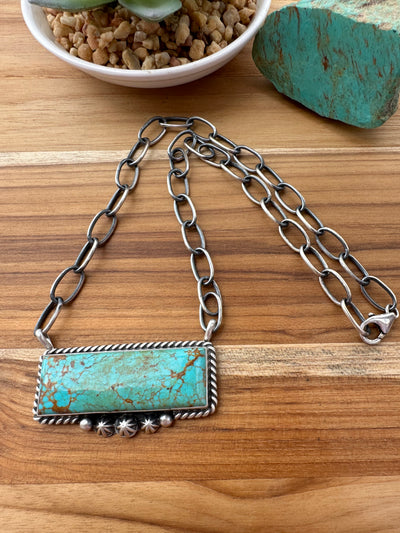 Unisex Kingman Turquoise XL Bar Necklace