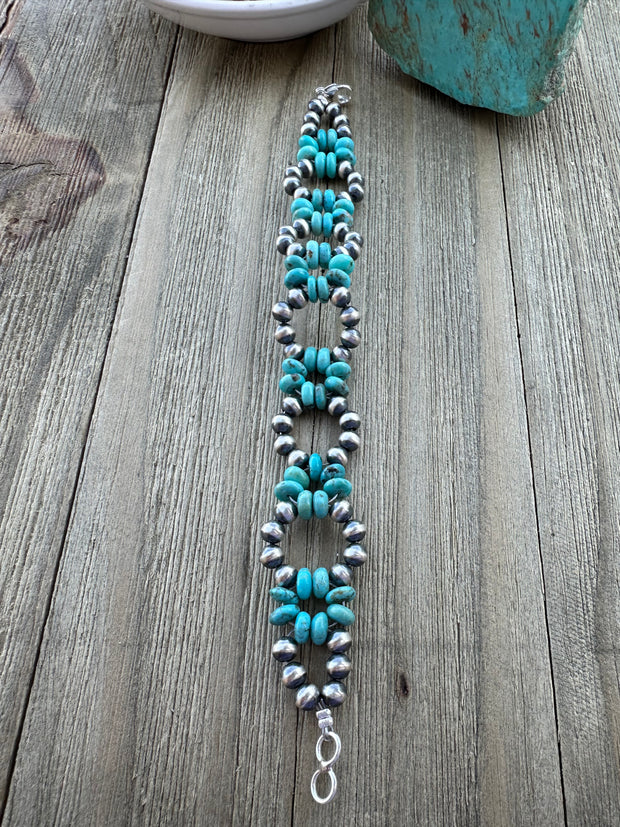 Turquoise pearl Flower Bracelet
