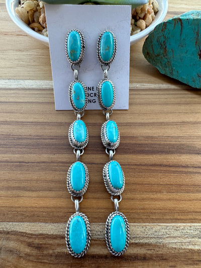 Kingman Turquoise 5 Stone Dangle Earrings
