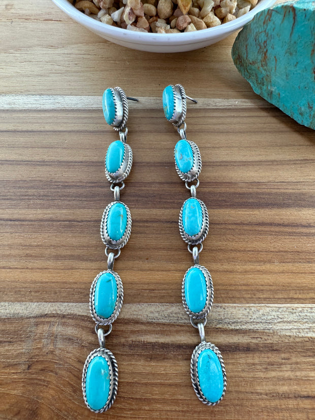 Kingman Turquoise 5 Stone Dangle Earrings