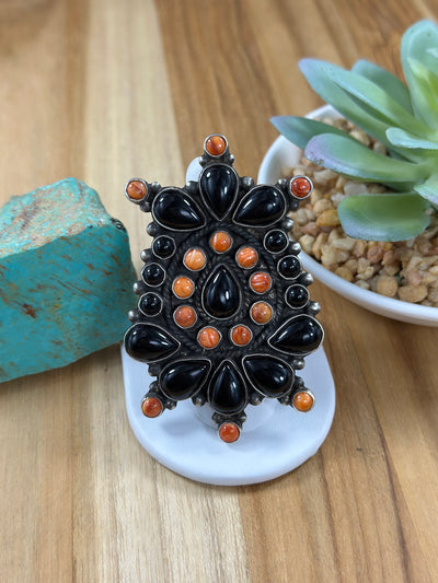 Black Onyx & Spiny Oyster Ring