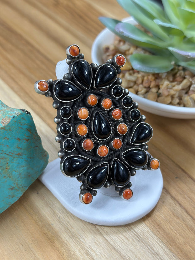 Black Onyx & Spiny Oyster Ring