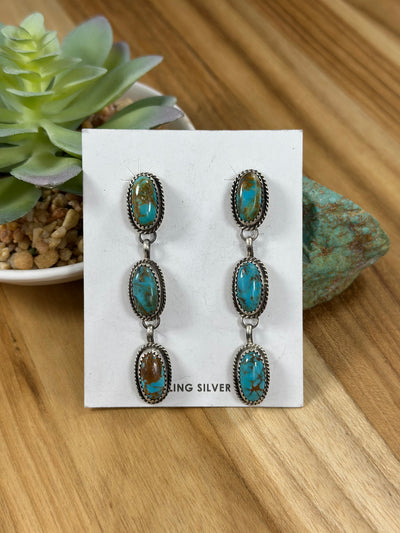 Turquoise 3 Stone Dangle Earrings