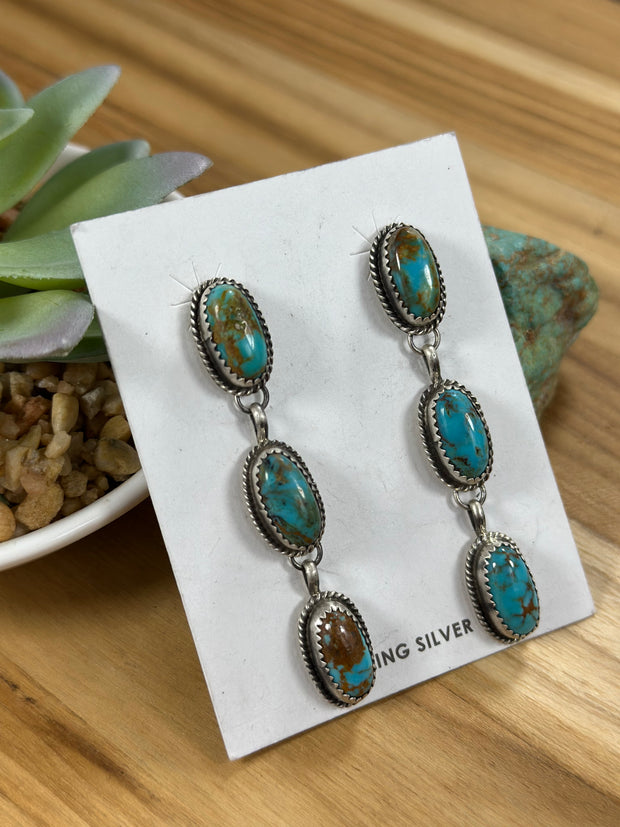 Turquoise 3 Stone Dangle Earrings
