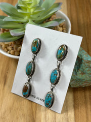 Turquoise 3 Stone Dangle Earrings