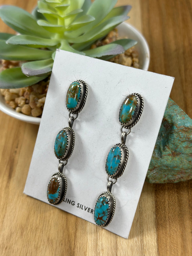 Turquoise 3 Stone Dangle Earrings