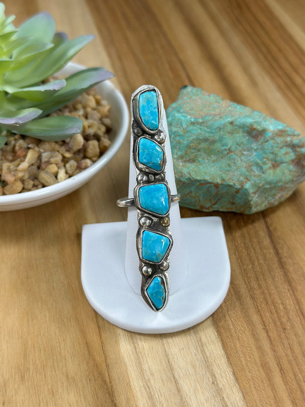 5 Stone Kingman Turquoise Adjustable Ring