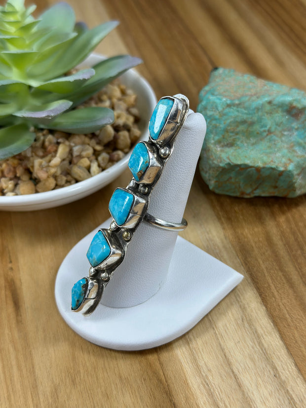 5 Stone Kingman Turquoise Adjustable Ring