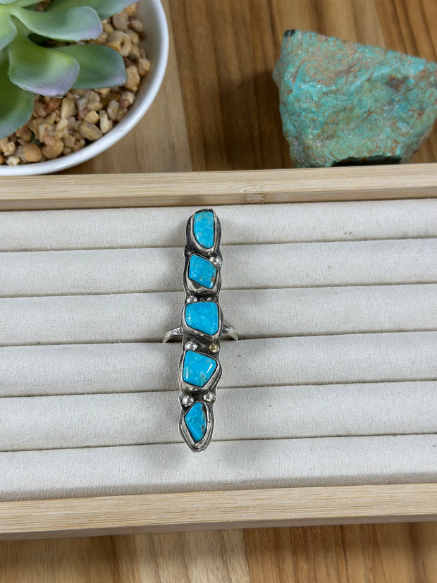 5 Stone Kingman Turquoise Adjustable Ring