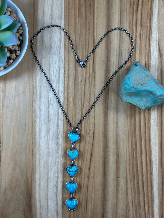 5 Stone Heart Drop Necklace