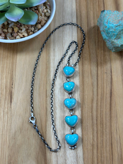 5 Stone Heart Drop Necklace