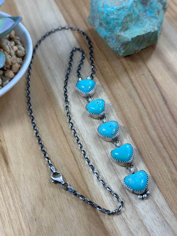 5 Stone Heart Drop Necklace