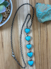 5 Stone Heart Drop Necklace