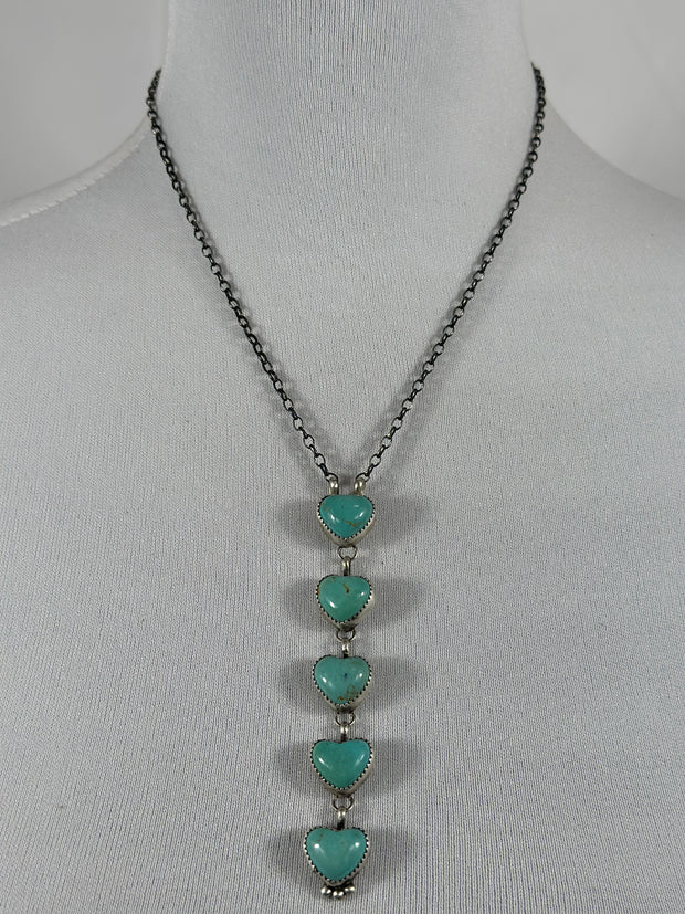 5 Stone Heart Drop Necklace