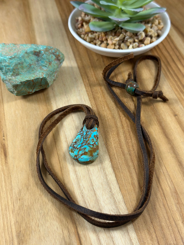 Adjustable Kingman Leather Slab Necklace