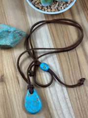 Adjustable Kingman Leather slab Necklace