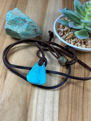 Adjustable Kingman Leather Slab Necklace