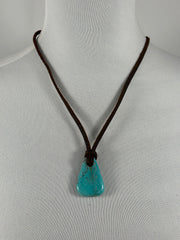 Adjustable Kingman Leather Slab Necklace