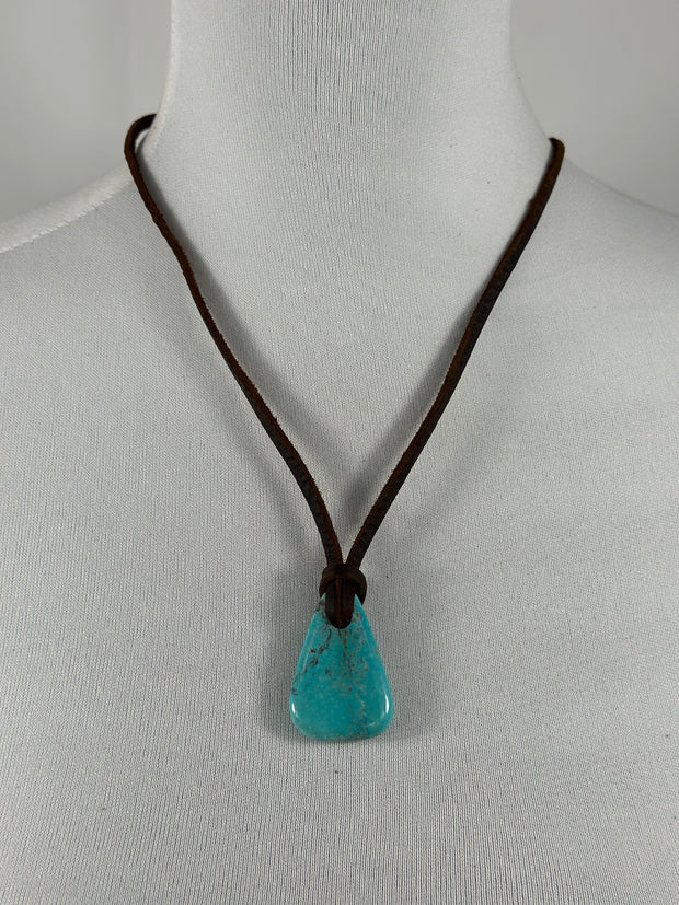 Adjustable Kingman Leather Slab Necklace