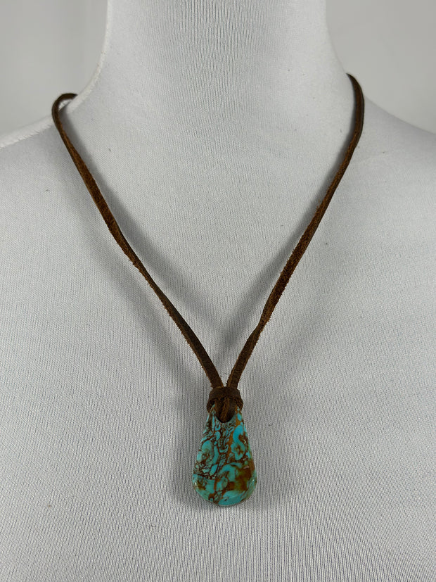 Adjustable Kingman Leather Slab Necklace