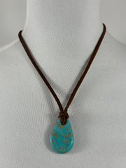 Adjustable Kingman Leather slab Necklace