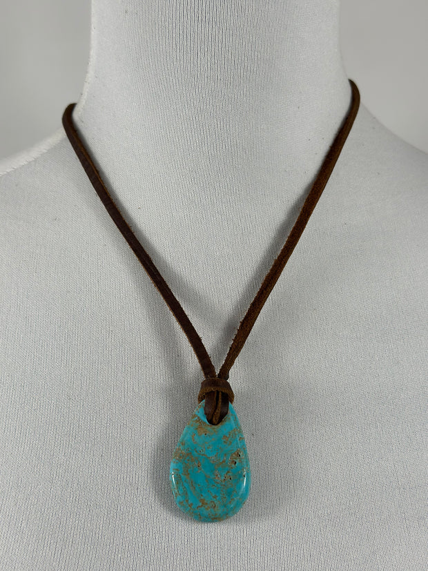 Adjustable Kingman Leather slab Necklace