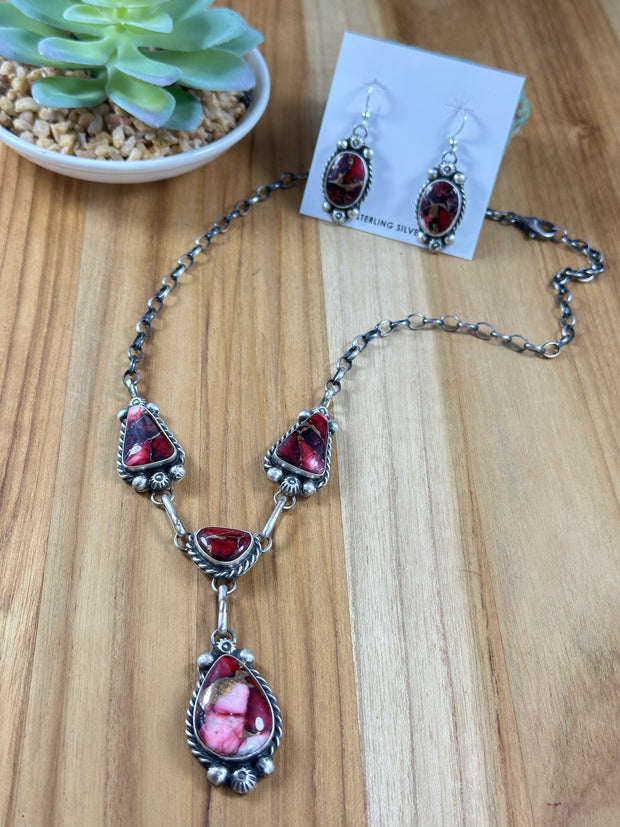 Dahlia Rose Mini Lariat Necklace and Earring set