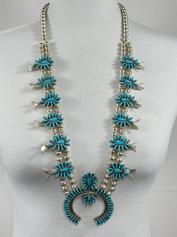 Kingman Turquoise Nedle Squash Necklace