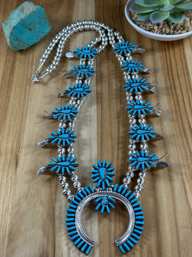 Kingman Turquoise Nedle Squash Necklace