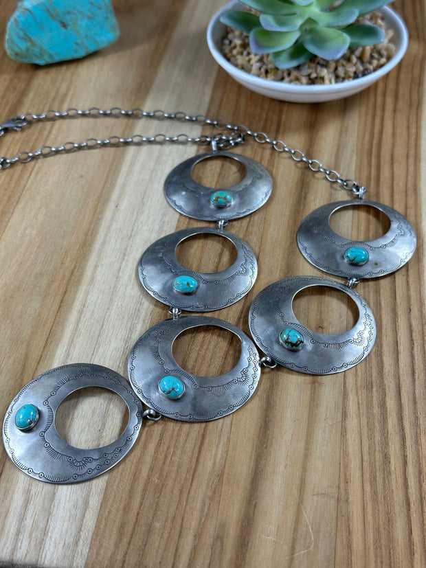 Kingman and Silver Hoop Necklace