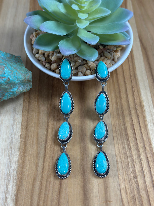 Kingman Turquoise 4 Stone Dangle Earrings