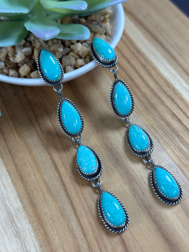 Kingman Turquoise 4 Stone Dangle Earrings