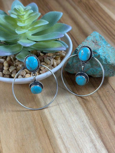 2 Stone Kingman Turquoise Hoop Earrings