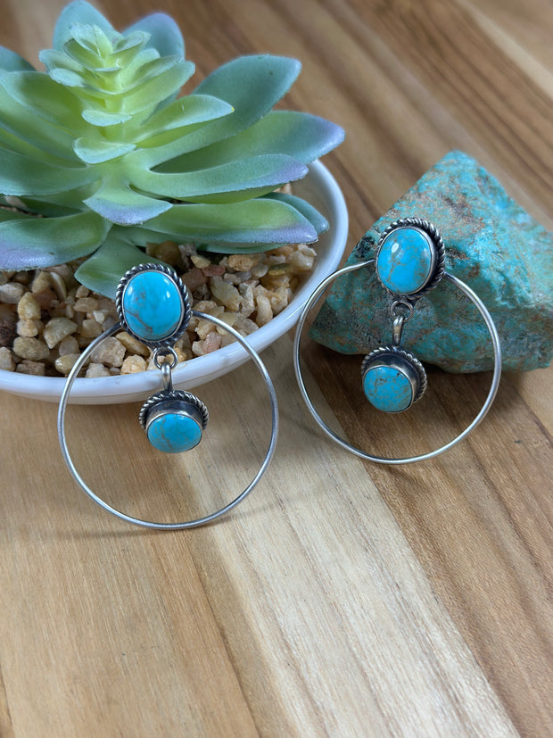 2 Stone Kingman Turquoise Hoop Earrings
