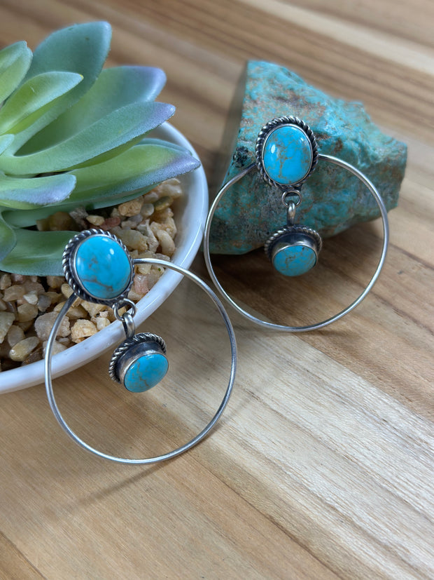 2 Stone Kingman Turquoise Hoop Earrings