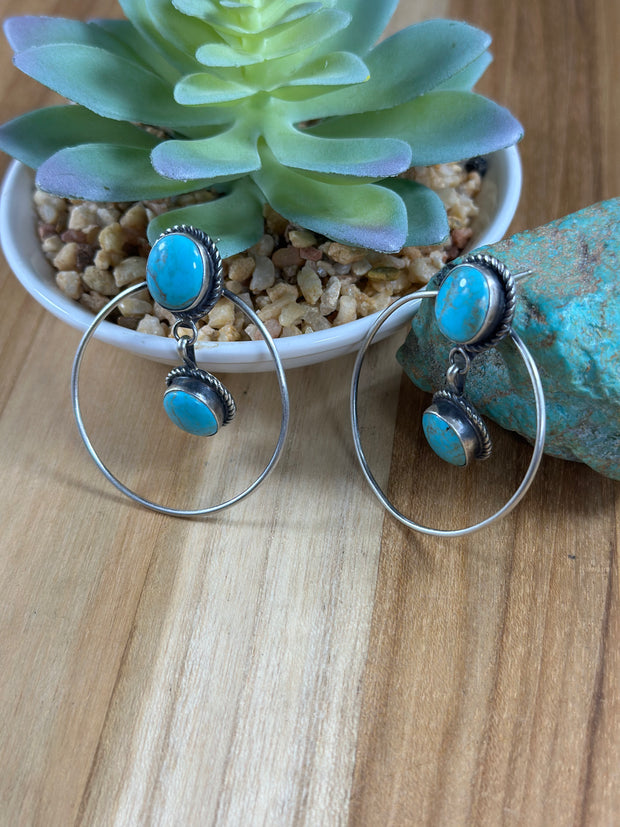 2 Stone Kingman Turquoise Hoop Earrings