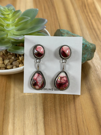2 Stone Dahlia Rose Dangle Earrings
