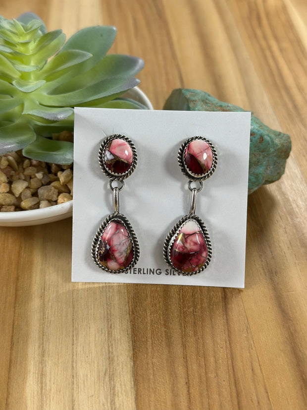 2 Stone Dahlia Rose Dangle Earrings