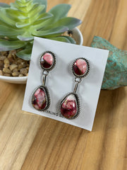 2 Stone Dahlia Rose Dangle Earrings